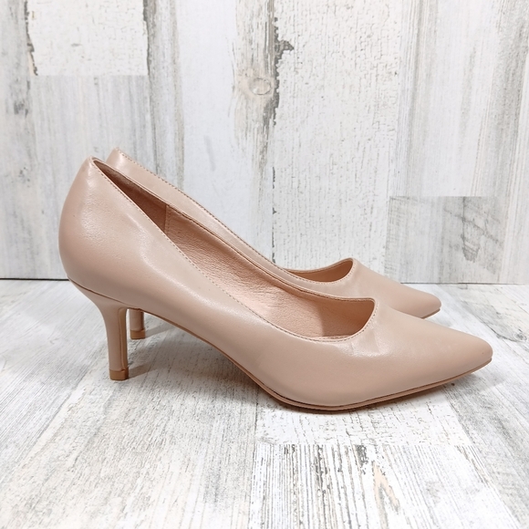 French Connection Kate Tan Cream Flex Pumps Pointed Toe Heels #578 - Picture 6 of 11
